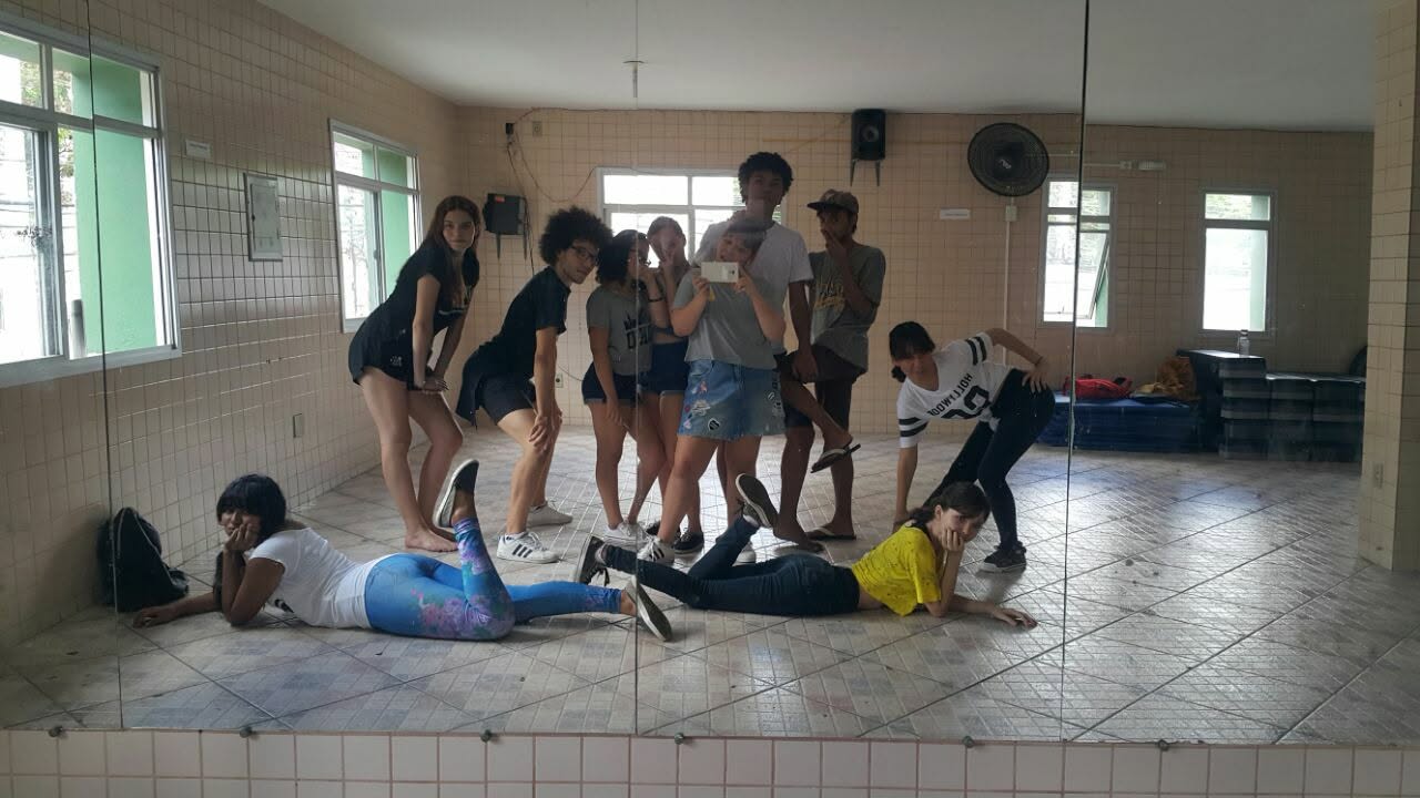 Dancers in the rehearsal mirror